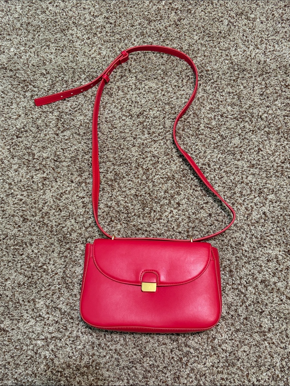 Red Leather Crossbody Shoulder Bag with Gold-Tone Clasp